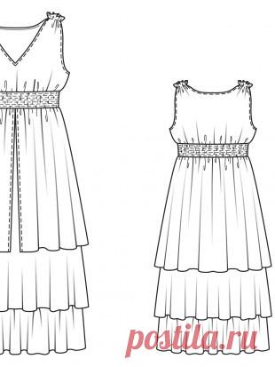 Платье с ярусной юбкой - выкройка № 129 из журнала 6/2015 Burda – выкройки платьев на Burdastyle.ru