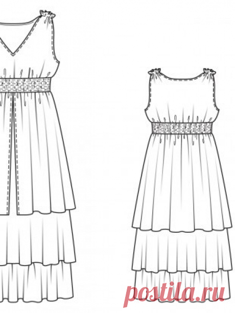 Платье с ярусной юбкой - выкройка № 129 из журнала 6/2015 Burda – выкройки платьев на Burdastyle.ru