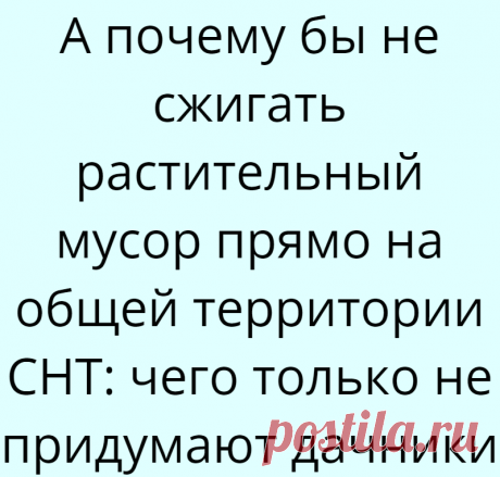 А почему бы не сжигать растительный мусор прямо на общей территории СНТ: чего только не придумают дачники
Нет, ну а чего? Законы же пишут просто так, да? Не для нашей безопасности, не для нашего комфортного проживания друг с другом. Поэтому делать можно всё, что в голову приходит. Так вот и привык один дачник сносить всю ботву и листву за пределы своего участка, укладывать просто в кучку и поджигать. Ах, какое пламя! Какой […]
Читай дальше на сайте. Жми подробнее ➡
