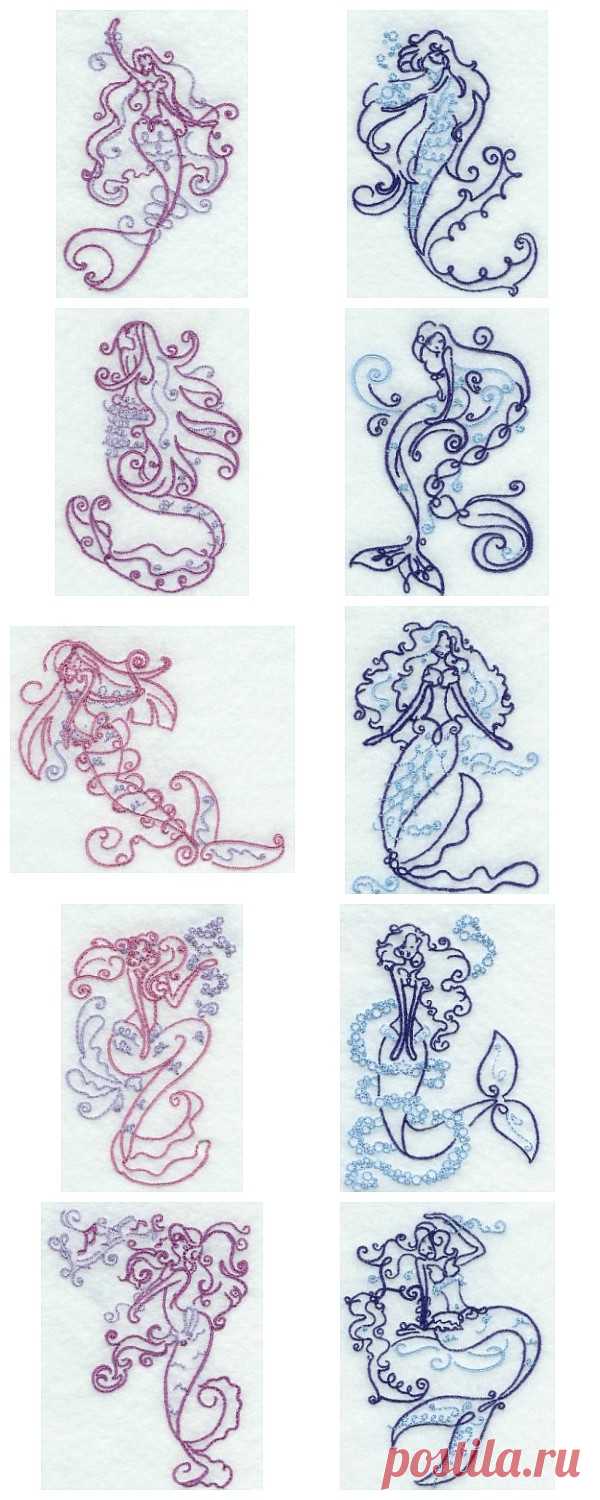 Machine Embroidery Designs - Art Deco Mermaids Set