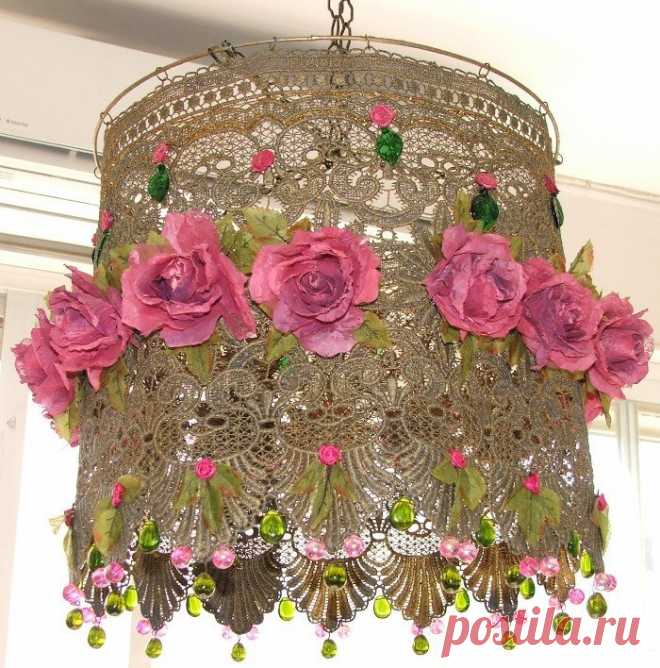 Красивые абажуры из цветов и кружева