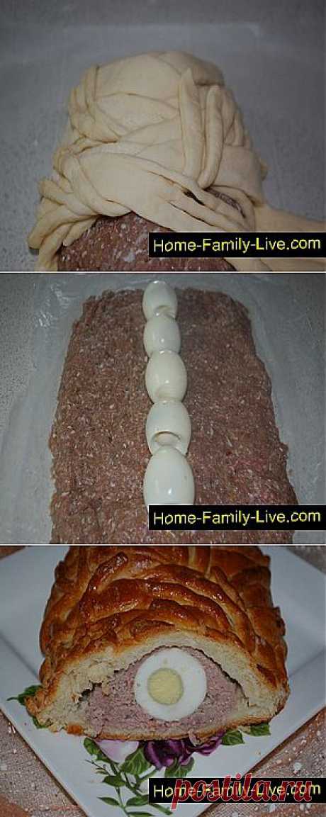 Кулинарные рецепты Пирог плетенка с фаршем и яйцом &amp;raquo; Кулинарные рецепты