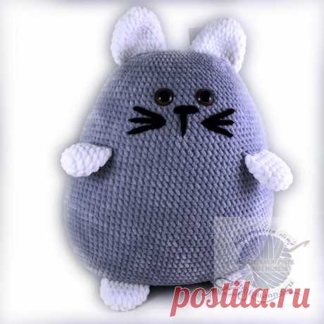 Вязаный кот подушка, плюшевая, высота 40 см |Плюшевый мир Мастерская игрушек Анны Ганоцкой