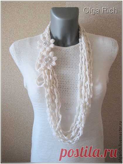 "Raffaello"2 - Шарфик-трансформер - белый,шарф вязаный,Трансформер,бусы вязаные