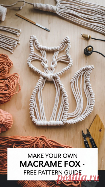 Пин содержит это изображение: Adorable Macrame Fox Wall Hanging – Get Free Patterns Now!