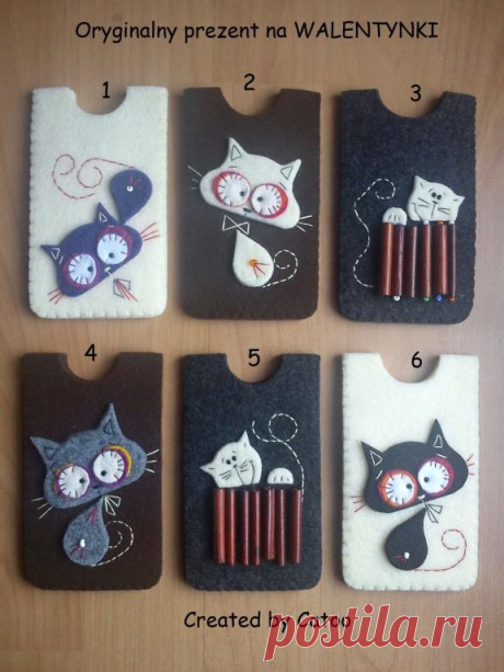 ♥ Etuis en feutrine / Felt phone case / Kot kotek filc etui telefon Prezent na WALENTYNKI