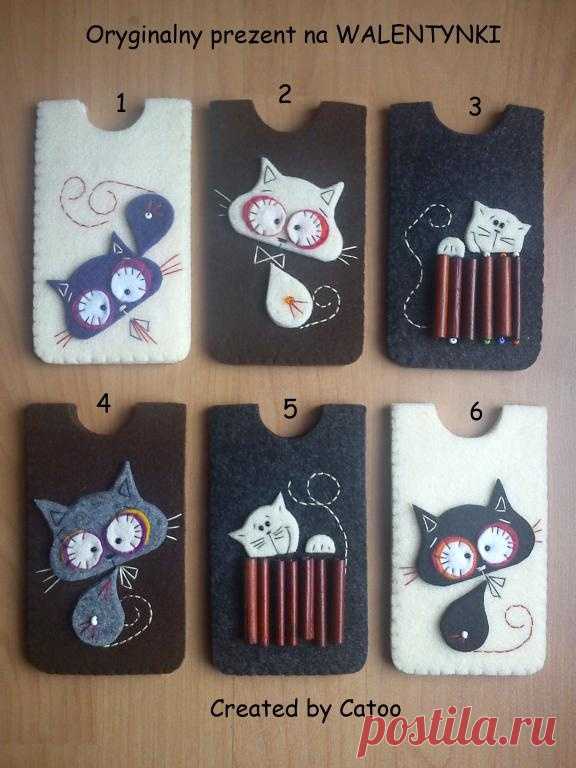 ♥ Etuis en feutrine / Felt phone case / Kot kotek filc etui telefon Prezent na WALENTYNKI
