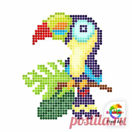 the pixel art is designed to look like a colorful bird