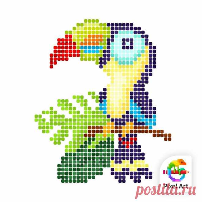 the pixel art is designed to look like a colorful bird