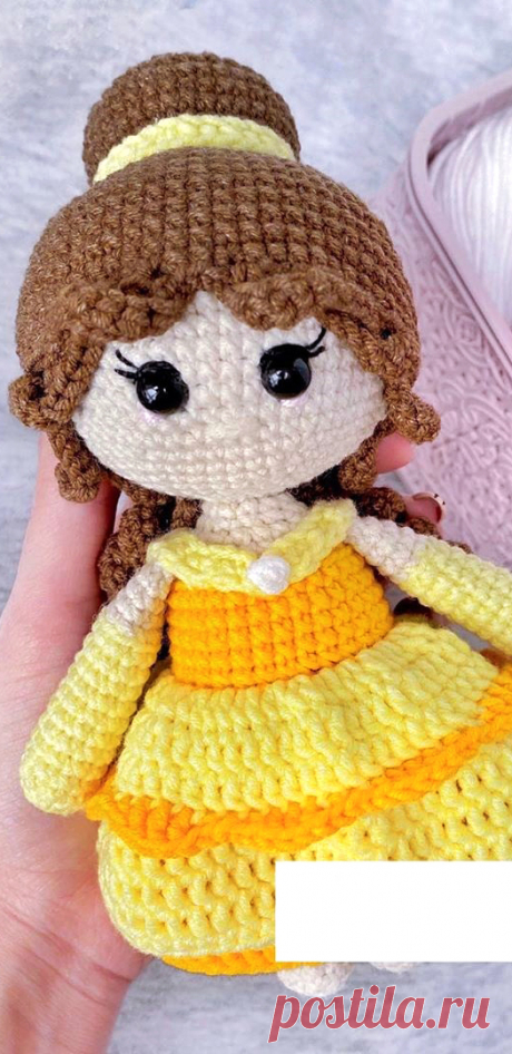 PDF Кукла Белль крючком. FREE crochet pattern; Аmigurumi doll patterns. Амигуруми схемы и описания на русском. Вязаные игрушки и поделки своими руками #amimore - кукла, куколка, Дисней, Красавица и Чудовище.