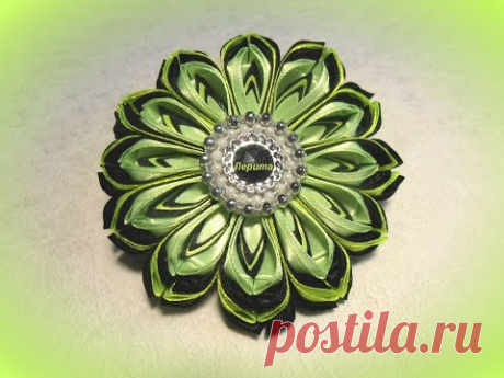 DIY satin ribbon flower, kanzashi / Цветы канзаши, лепесток "Слойка",МК