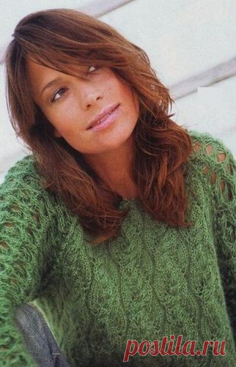 Мохеровый пуловер спицами