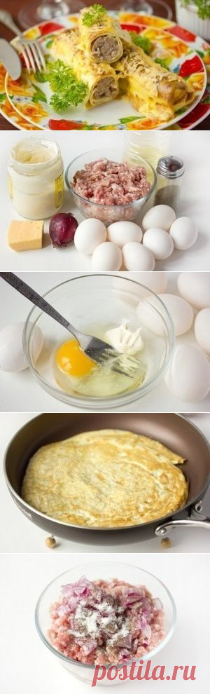 Яичные рулетики с мясной начинкой - отличный завтрак!

Ингредиенты:

Яйца куриные 7 шт.
Свиной фарш 500 г
Лук фиолетовый 1 шт.
Сыр твёрдый 100 г
Сметана 4 ст. л.
Соль 2 ч. л.
Перец чёрный молотый 2 щепотки
Масло подсолнечное рафинированное 1 ст. л.
Бульон куриный 350 мл