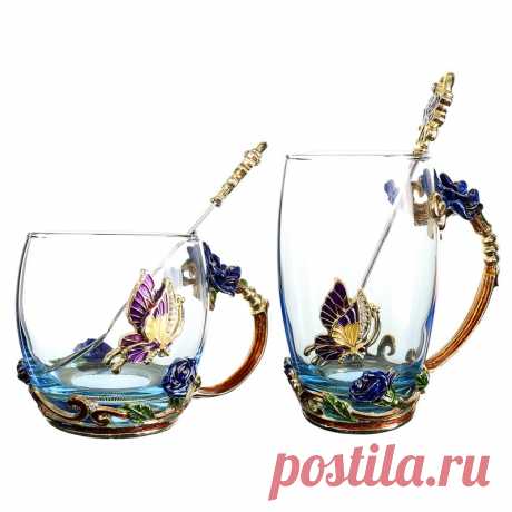 Синяя Роза, эмалированная Хрустальная чашка, цветок, чайный стакан, стеклянная чашка высокого качества, блестящая с ручкой, идеальный подарок для влюбленных, свадьбы | Дом и сад | АлиЭкспресс