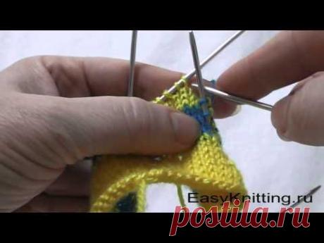 Смена нити при круговом вязании спицами второй способ