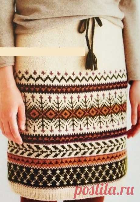 Юбка жаккардовым узором спицами