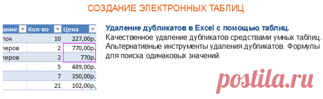 Создание таблицы Excel с примерами для самообучения