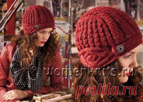 Стильная шапка спицами Vogue Knitting