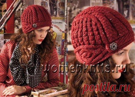 Стильная шапка спицами Vogue Knitting