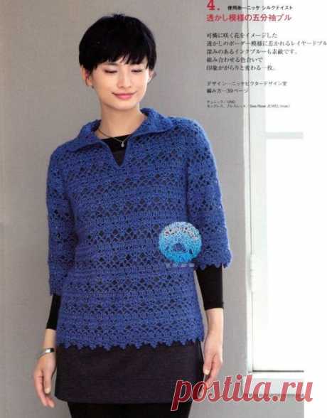АЖУРНЫЙ ПУЛОВЕР. КРЮЧОК.