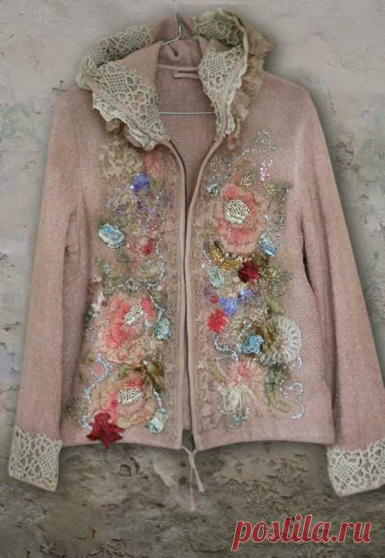 RESERVED---Wintergarden--artful ornate embroidered jacket , hoodie, with vintage…