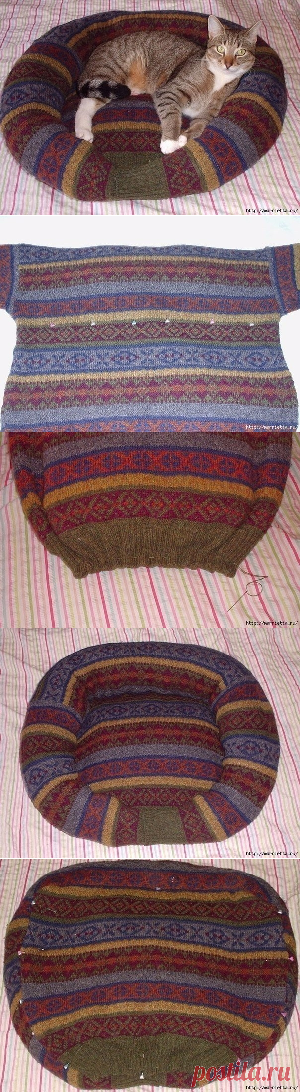 Лежанка для кошки из свитера