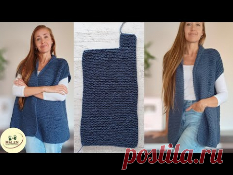 Chaleco Ana dos agujas FACIL para PRINCIPIANTES todo derecho! #dosagujas #knitting #tricot #palillos