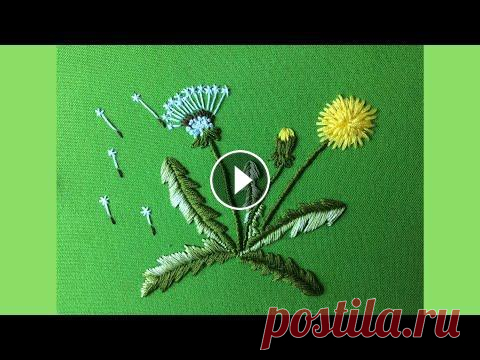 Вышивка гладью для начинающих | Вышиваем одуванчик Предлагаю Вашему вниманию видео: вышивка гладью для начинающих, вышиваем одуванчик. Вышивку выполнила на наволочке ярко-зелёного цвета из хлопка с льн...