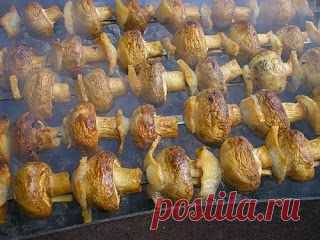 Грибы с салом и перцем на углях