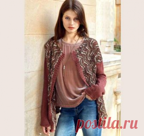 Кардиган-прямоугольник в вертикальный волнистый узор. Спицами. / hobby-as.ru