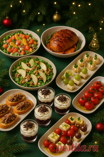 МЕНЮ на НОВЫЙ ГОД 2026 без банальщины: 2 салата, 2 закуски, брускетты, канапе, горячее и десерт, которые удивят всех! | Food Good | Дзен