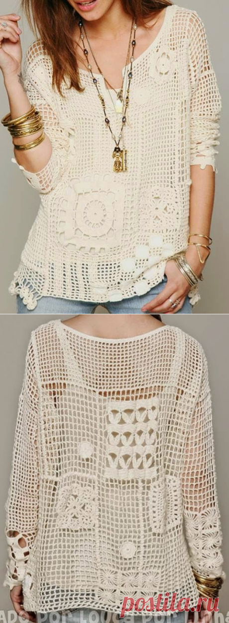 Crochet Patterns to Try: Crochet Free Form Patchwork Inspired Free People Fall Pullover - Charts and Instructions