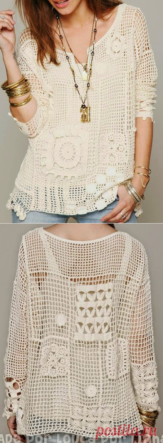 Crochet Patterns to Try: Crochet Free Form Patchwork Inspired Free People Fall Pullover - Charts and Instructions