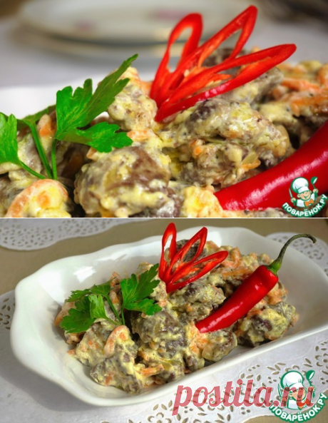 Куриные сердечки в сметане