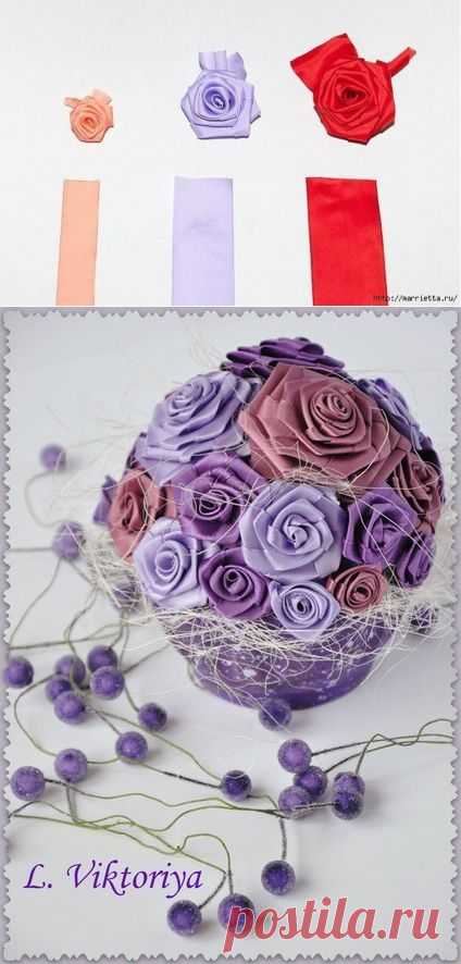 Роза из атласной ленты - Цветы из ткани и бумаги