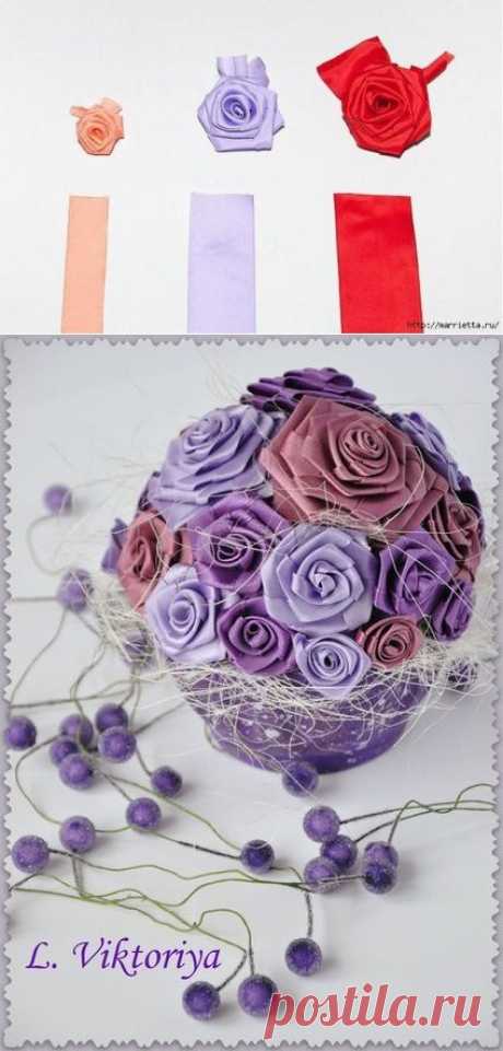 Роза из атласной ленты - Цветы из ткани и бумаги