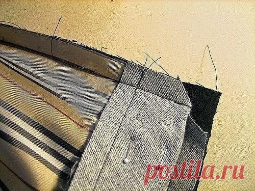 Соединение угла подборта жакета с подкладкой