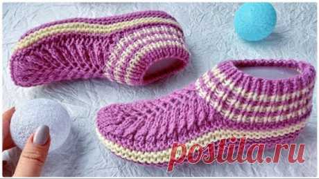 ПРОСТЫЕ Следки на двух спицах без шва на подошве. МК для начинающих.