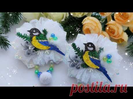 DIY зимние бантики с синичками🎀❄️🐦 Новогодние подарки для девочек своими руками! /DIY christmas bows