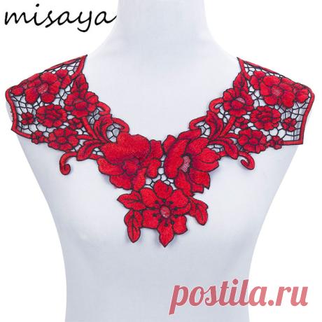 Misaya 1 шт. Вышивка Темно Красный Большой Цветок Кружева Полиэфирной Ткани, ПОДЕЛКИ Ручной Работы Воротник Кружевной Ткани Швейные Воротник Ремесел купить в магазине Misaya Official Store на AliExpress