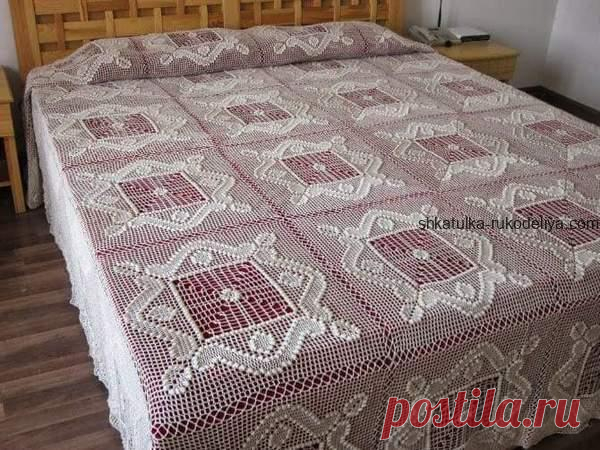 Филейное покрывало Филейное покрывало крючком. Покрывало квадратными мотивами крючком