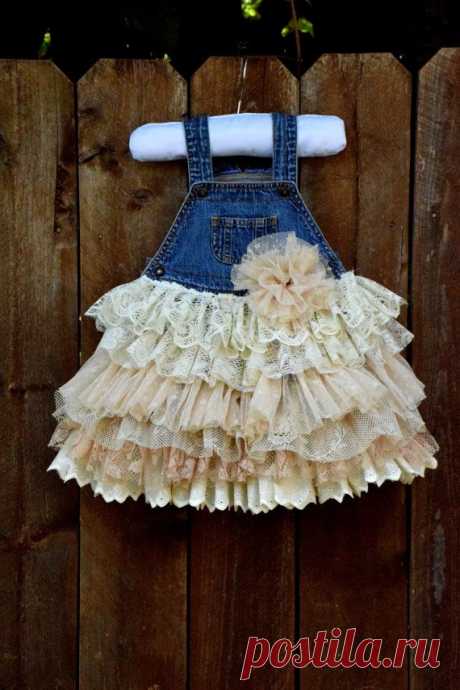 denim vintage linen and lace flower girl country wedding easter shabby chic…