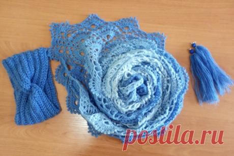Шаль и повязка крючком. Ализе ангора омбре.