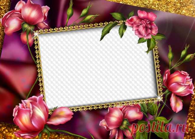 Rosas, marco para Photoshop. Marco PNG transparente, plantilla de marco de fotos en capas PSD, descarga.