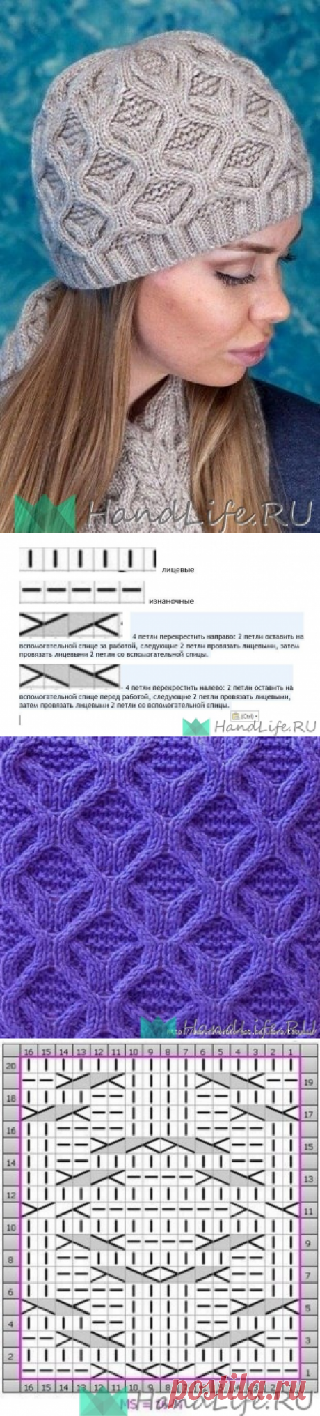 Красивый узор для шапки спицами / Вязание