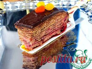 Торт "Два шоколада" блинный, с клюквой - кулинарный рецепт