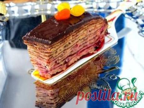 Торт "Два шоколада" блинный, с клюквой - кулинарный рецепт