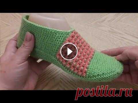 Тапочки следки на двух спицах без швов  №2 / patik modelleri Подошва 24-25 см.Спицы №3,5; пряжа акрил 100%(350м/100г). Подпишитесь на новый канал!!!...