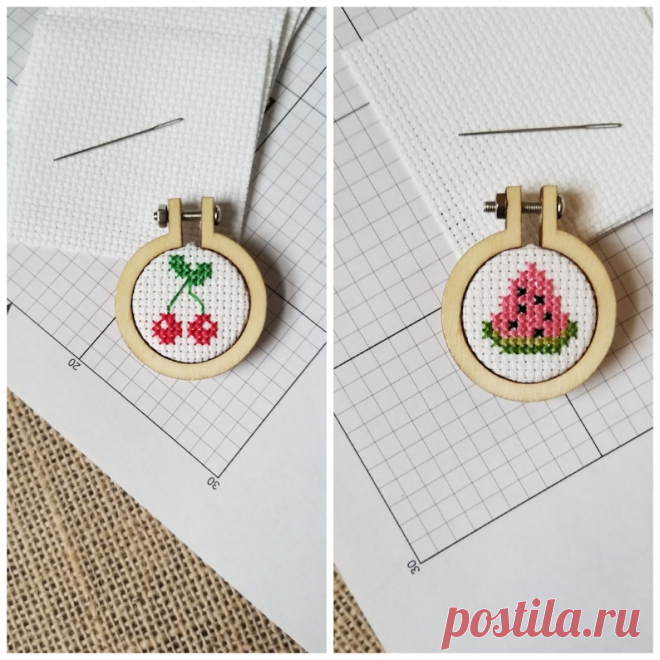 Counted Cross Stitch Cherries and Watermelon Minis 2 Patterns PDF Download - Etsy España