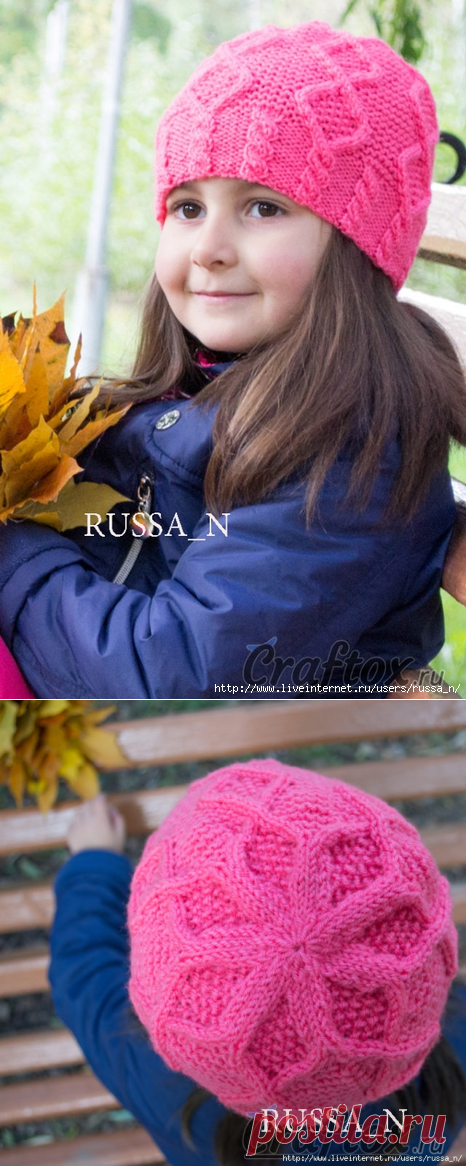 Шапка бини спицами для девочки.